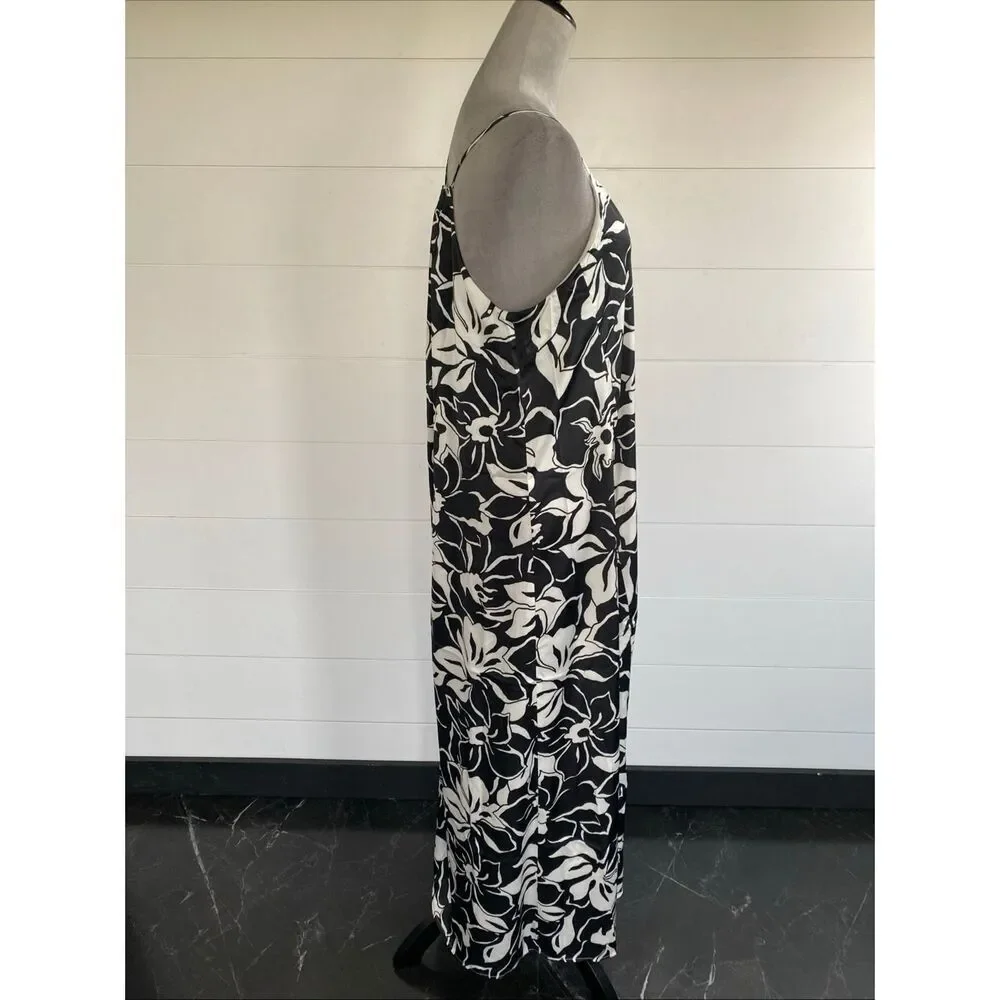 NICOLE MILLER Sleeveless Floral Print Satin Maxi Dress Sz M NWT/001